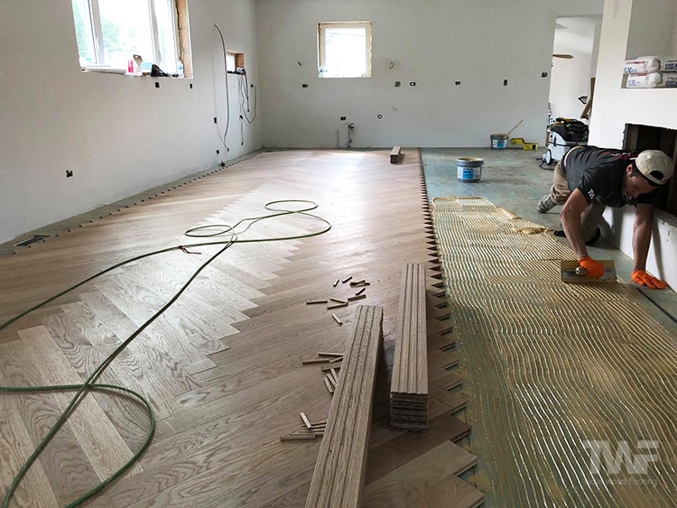 Herringbone Floor Being Installed