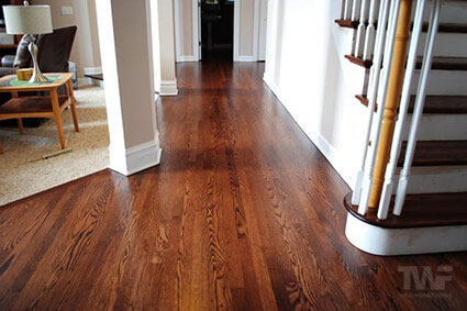 Stairs and floor stained Rosewood in Naperville Il