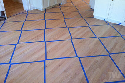 Setting up to apply Rubio Monocoat in diamond pattern