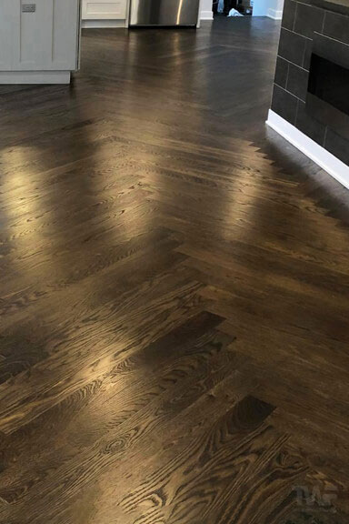White Oak Herringbone with Pallmann Magic Oil stained Heritage Brown