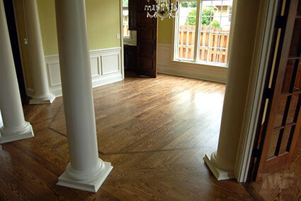 Waterbased finish over medium brown stained wood floor