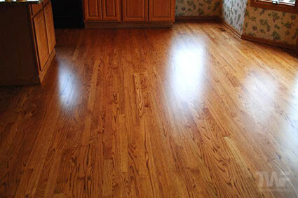 Finished red oak floor stained Nutmeg Brown