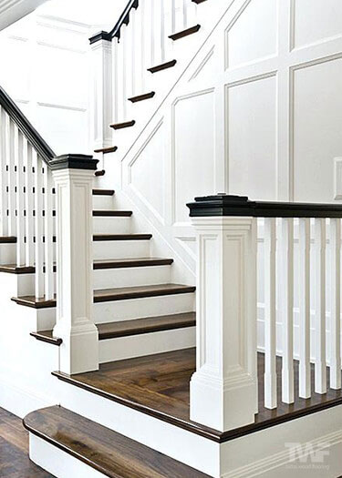 Painted white stair risers