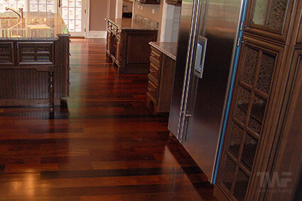 Ipe hardwood floor refinished in kitchen